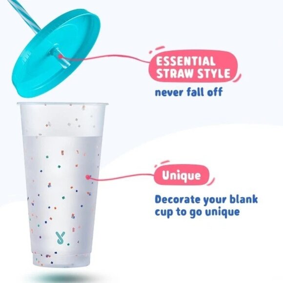 12pk 24oz Confetti Color Changing Cups w/ Lid & Straw for Party/Holiday Reusable - Picture 6 of 8